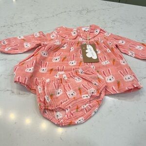 Angel Dear Pink Bunny Print Baby Outfit